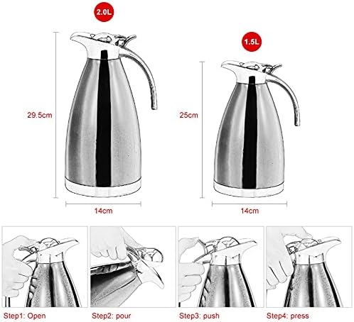 Thermo Pot,Stainless Steel Coffee Pot Double Wall Vacuum Insulated Thermos Jug Hot Thermos for Coffee, Hot Water, Tea(2L-B-RED-B)