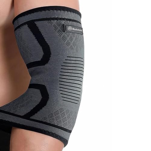 BODVITALS Elbow Compression Sleeve | Brace for Tendonitis | Arm Supports Golfer Support | Elbow Pain Relief for Women & Men (S)