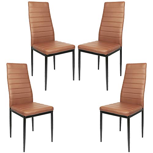 Drumm Sedie per sala da pranzo,Dining Chairs Moderne,Sedie da pranzo con schienale alto,Faux Leather,Metal Legs,Sedile imbottito spesso (Brun-4)