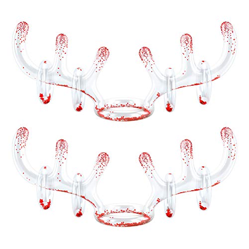 MeiGuiSha 2 Pack Inflatable Reindeer Antler,Inflatable Reindeer Antlers with Sequins, Ring Toss Games for Christmas Party Games Indoor School Carnival Games(2 Antlers 8 Rings)
