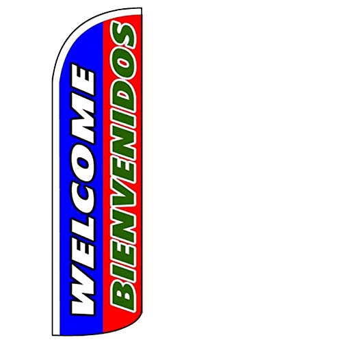 Drapeau sans vent Welcome Bienvenidos pour accueillir vos visiteurs lors des salons