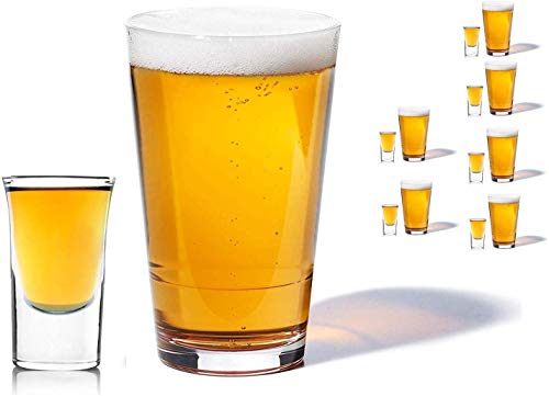 OLIVIA & AIDEN Beer Glass and Whiskey Shot Glasses Set (12-Piece Drinkware) Thick, Heavy-Duty Glass | Classic Party, Boilermaker, Hosting | 16 oz. and 1.5 oz. Sizes