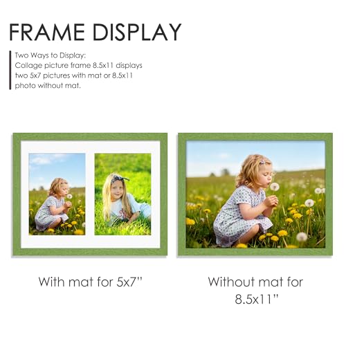 Image of DUENPY 8.5x11 Double 5x7 Picture Frame Double Picture Frame Displays Two 5x7 inch Photos Available Horizontal Wall Mounting Display and Vertical Green