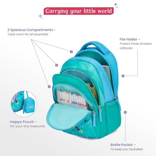 Image of Genie Backpack for Girls Laptop Sleeve, Three Compartments and Organiser with Padded Shoulders |Best for Books,Stationery,Lunch Box & Essentials