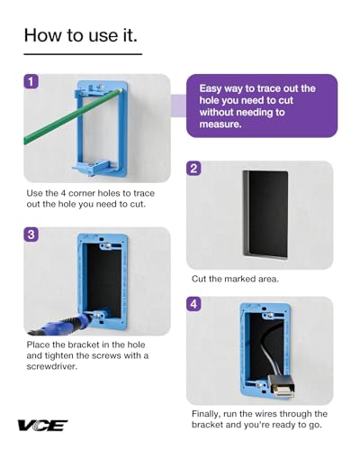 Image of VCE Low Voltage Mounting Bracket Single Gang Wall Plate, Flush Low Voltage Box for Network, HDMI, Coaxial, Speaker, Telephone Cables, Blue, 5 Pack