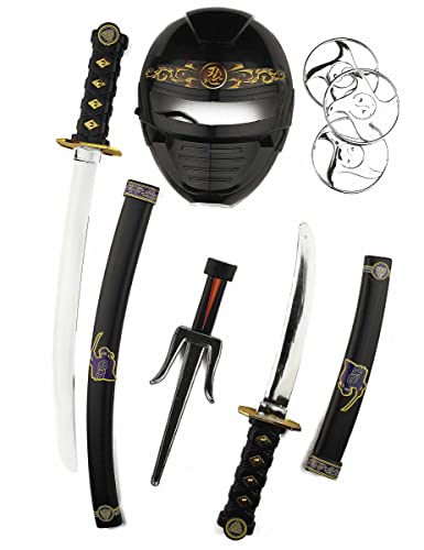DEGUISE TOI - Kit accessoires armes et masque ninja enfant - Masque - 2 Sabre - 1 Saï - 3 Etoiles ninja - Taille Unique - Noir - Accessoires pour déguisement -...
