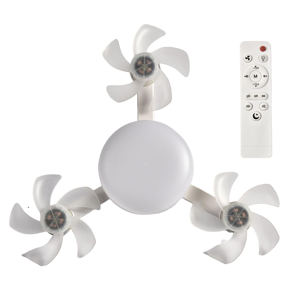 Ceiling Fan Light with Remote | E27/B22 Plug in Socket Ceiling Light Bulb Fan Fitting | Timing Dimmable Led Lightbulb Fans | Silent Screw in Lamp Fans for Bedroom