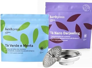 Botanical Infusion Starter Kit – HerbPress Stainless Steel Filter 1 for Espresso Machines + Wilden.herbals Relaxing Herbal Teas (Mint and Green Tea & Darjeeling Black tea, 40 Count)