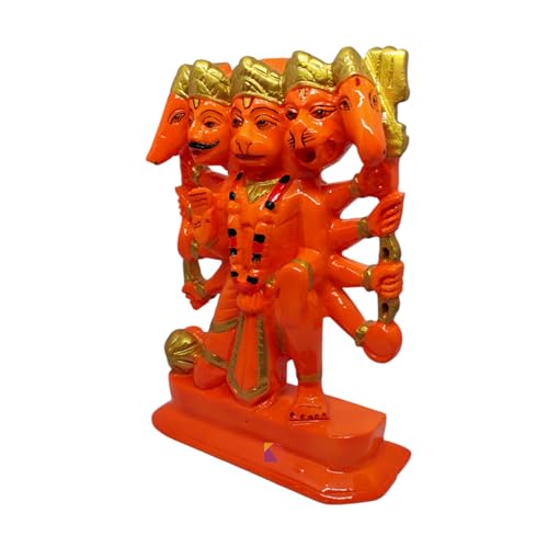 Image of Hanuman murti - Hanuman Idol for Home Decor & Office - Panchmukhi Hanuman - (22 cm) (Orange)