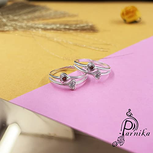 Parnika Twin Hearts CZ Embedded Band Design Hallmark Silver Toe Rings in Pure 92.5 Sterling Silver for Women | Chandi Bichiya | With Certificate of Authenticity | - Image 2