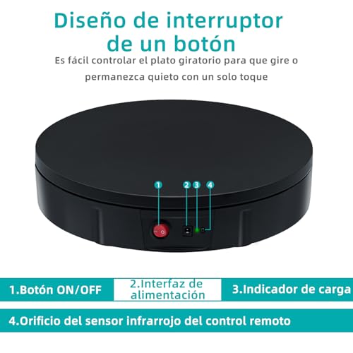 Mcbazel Mesa giratoria eléctrica para fotografía, Base giratoria eléctrica de 360 Grados, 100KG Plato Giratorio para fotografía, grabación de vídeo, presentaciones de Joyas - 30cm/11.8Inch（Negro） - imagen 8