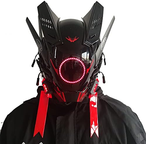 MAKSJIU Punk Mask Cosplay for Men, LED Round Light Mask Cosplay Halloween Fit Party Music Festival Accessories