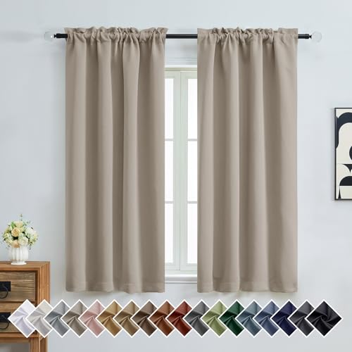 Image of Stone Blackout Curtains for Bedroom 63 Inches Long 2 Panels, Thermal Insulated Room Darkening Curtains for Living Room, Dual Rod Pocket Blackout Drapes, 2x40Wx63L Inches