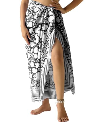 100% Cotton Sarong Coverup for Women Indian Hand Block Print Swimsuit Pareo Wrap Skirt Beach Bikini Cover Up Long (73