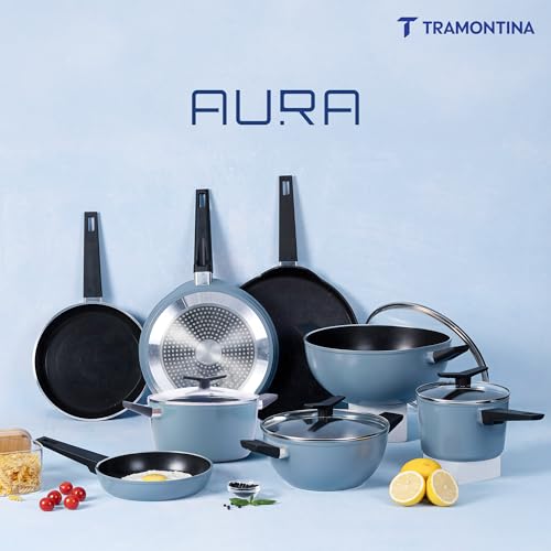 Image of TRAMONTINA Aura Extra Deep 22cm Kadai with Lid, 2.9L | Reinforced Ceramic Non-Stick Cookware | Quick & Even Heating & Low-Oil Cooking | Bakelite Handle | All Cooktop Compatible | Blueberry