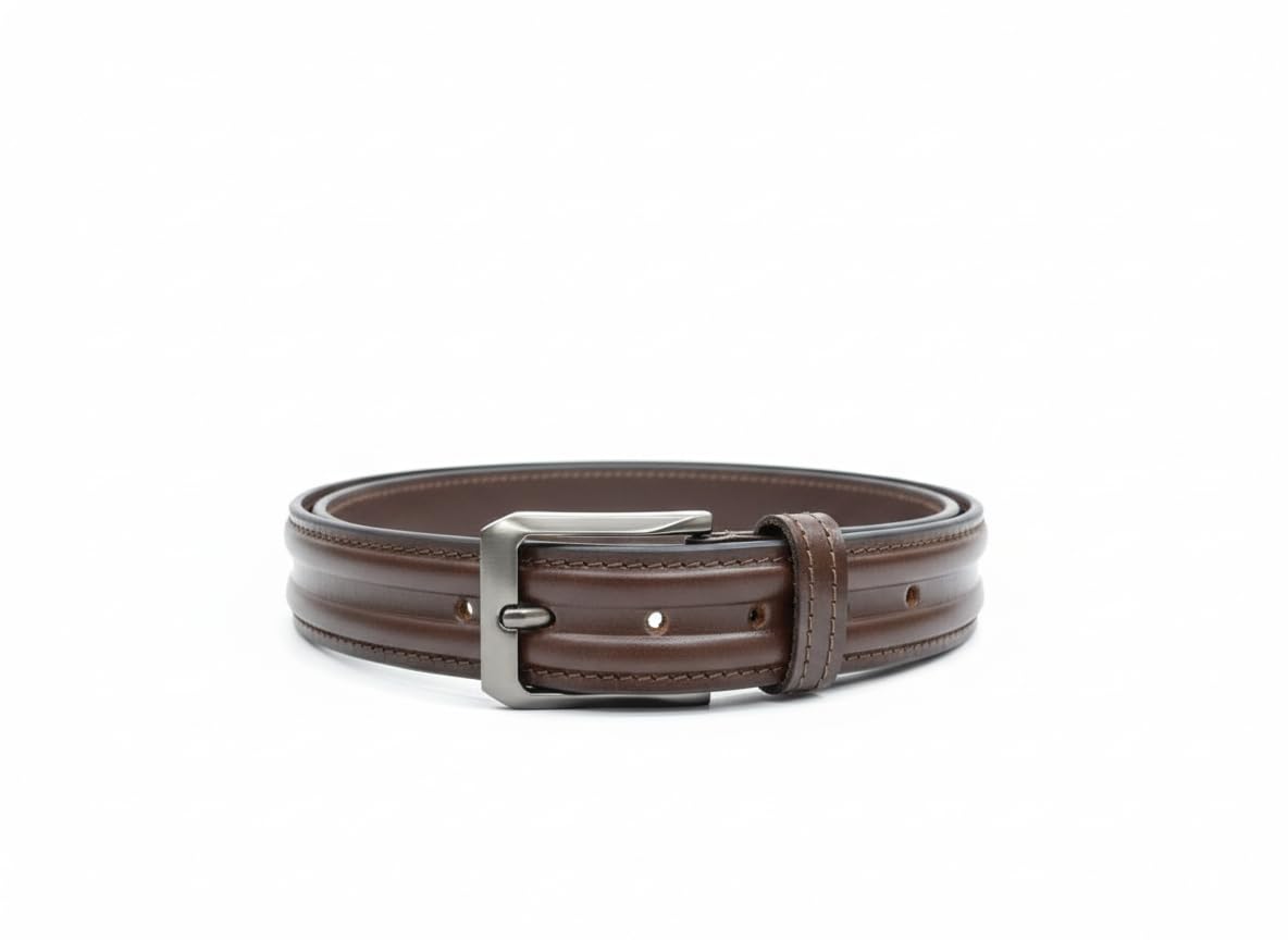 Men’s Genuine Leather Belt Ridged Design Black Brown Tan Metal Buckle Casual Formal Office Jeans Wear Belt Adjustable Sizes-image-46