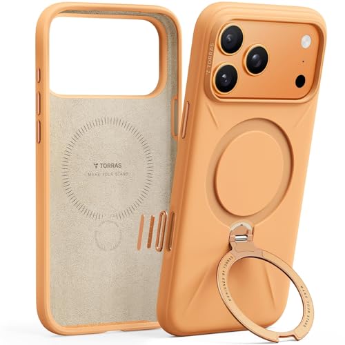 Image of TORRAS Ostand Q3 Silicone for iPhone 17 Pro Case | Luxury 55 Liquid Silicone | 360 Click-Lock Rotating Stand Cover | Fit for MagSafe | Camera Control | Premium Imported | Pastel Orange