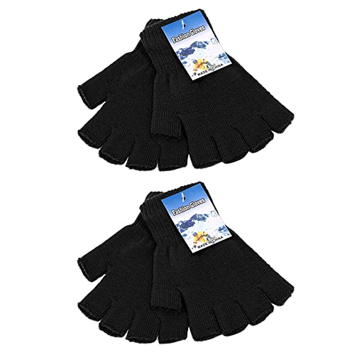 Image of SATINIOR 4 Pairs Winter Half Finger Gloves Knitted Fingerless Mittens Warm Stretchy Gloves for Men and Women