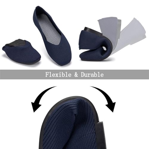 Image of Frank Mully Womens Casual Flat Shoes Square Toe Shoes Knitted Work Flat Comfort Dressy Flat Shoes for Daily Washable