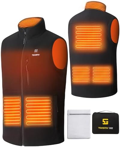 Toastiv Verwarmd Vest, Polar Fleece Verwarmd Herenvest, Elektrisch Verwarmd Vest met 3 Temperatuurniveaus, 6 Verwarmingszones, USB-Verwarmde Jas, Verwarmd Vest voor Buitensporten (zonder batterij