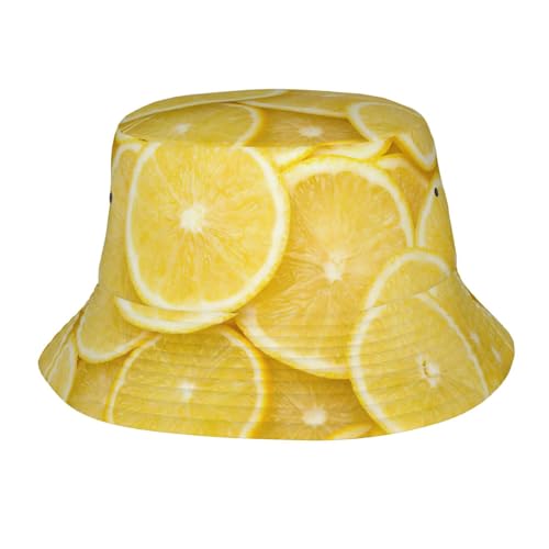 ASFgda Joli chapeau cloche jaune imprimé citron, chapeau de soleil pour homme et femme, chapeau de pêcheur de plage, chapeau de pêche d'été