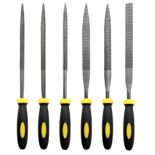 SGERUFZ Set di 6 Lime e Raspe in Acciaio ad Alto Tenore di Carbonio File Piatto Triangolare Semitondo Rotondo Ideale per Legno Metallo Strumenti di Lavorazione Multifunzionale