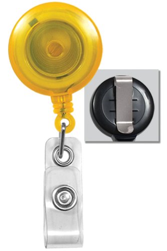 Translucent Yellow Retractable Badge Reel with Belt Clip by Specialist ID, Packaged and Sold Individually