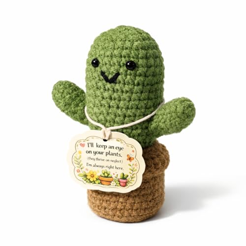 MHSMHL Gardening Gifts for Women Plant Lovers Gifts Emotional Support Crochet Cactus Funny Gift for Gardener Stress Relief Gifts Cute Handmade Crochet Plant Decor for Desk Office Home