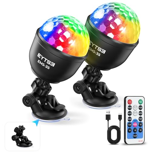 EYTSE 2-Pack Mini Disco Ball Lights for Party, Rechargeable Sound Activated Night Light DJ Lighting with Remote Control, Portable Battery Operated 7 Modes RGB Strobe Lamp for Home Parties Birthday