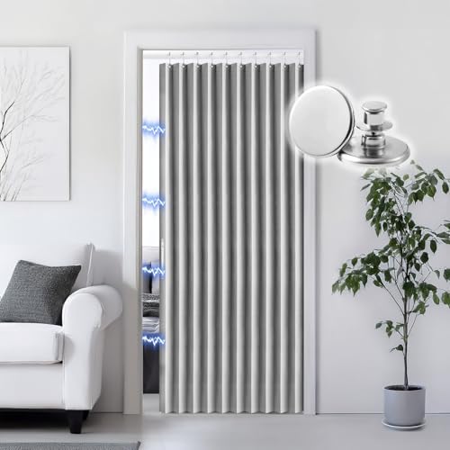 RINHARTEX Blackout Accordion Style Magnetic Door Curtain for Closet Pleated Folding Doorway Curtain Accordion Door Interior Room Divider Bedroom Bathroom Living Room (42x78,Grey)