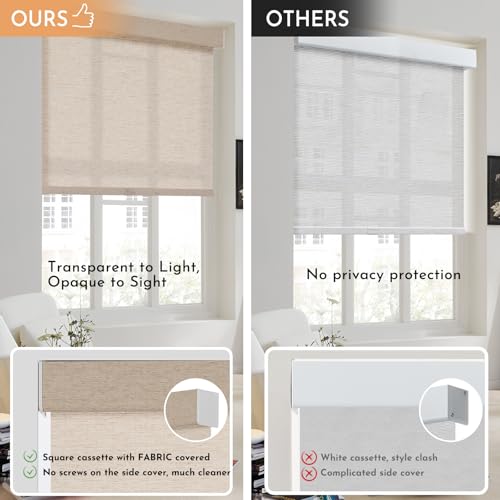 Image of Persilux Light Filtering Roller Shades for Window Blinds,Cordless,Linen Fabric,Thermal Insulated Fabric UV Protection Shades for Home,Office,Bedroom,Door,Light Filtering-Beige,26 inch W X 72 inch H