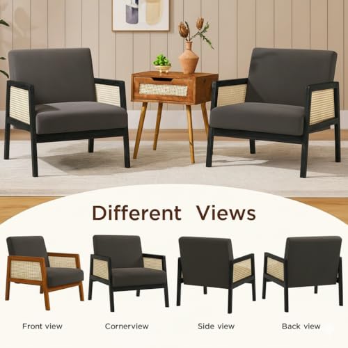 Image of Solid Sheesham Wood Arm Chair with Cushion || Cane Chairs for Balcony || Wooden Armrest Chair Garden Chairs Outdoor || Dining Chair for Living Room Furniture Modern Accent Chair Walnut