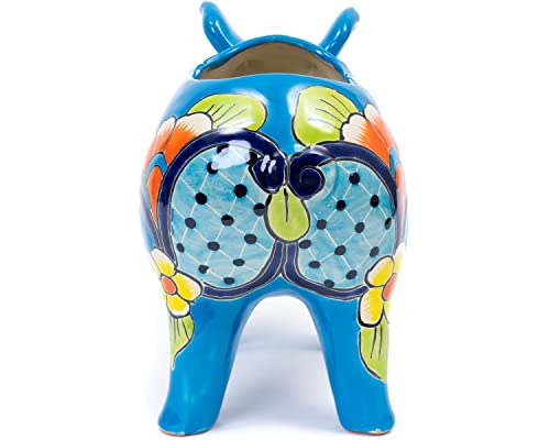 Enchanted Talavera Ceramic Piglet Flower Pot Succulent Planter Pig Garden Décor Farmhouse Farm Vase Herb Planter (Turquoise Medium) #TOP5