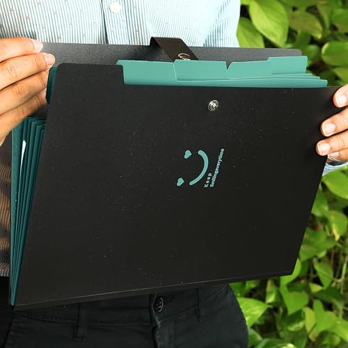 Image of SPS 5 Pocket Expanding File Folder Smile Design - Fits A4 & Letter Size Document Organizer, Accordion File Folders, File Holder for Office, School & Home Use - Green (Pack of 4)