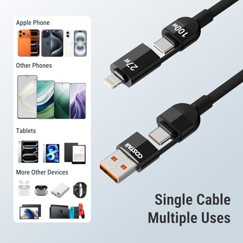 Image of COSTAR 4-in-1 100W Charging Cable|USB-A,Type-C,Fast Charging,480Mbps Data Transfer,Data Sync|Compatible with Android & iOS Smartphones,Tablet /Ipads & Macbook