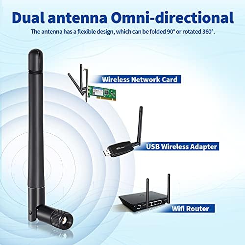 Eightwood External WiFi Antenna 2.4G / 5G Antenna 3dBi Dual-Frequency Wifi Security Cameral Antenna RP-SMA Adapter 2pcs Compatible for Wifi Card Wifi router WLAN Wireless PCI Cards Bluetooth