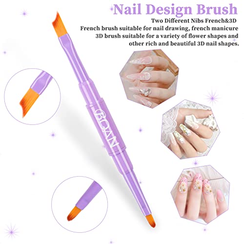 Bqan Double-Ended Nail Art Brush Set, Professional 3Pcs Nail Design Brushes With Liner Brush 3D Brush French Brush Gel Brush For Nail Art Acrylic Application Nail Polish #TOP5