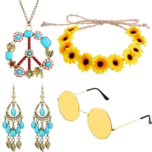 Hicarer Hippie Costume Accessories Include Sunglasses