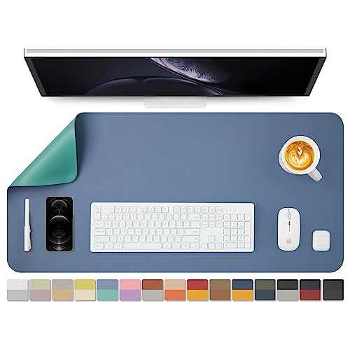 両面PUデスクマット、大型マウスパッド、デスクプロテクター、防水キーボードマット、オフィス/家庭/ゲーム/装飾に適した(青い+緑、90cm*43cm)