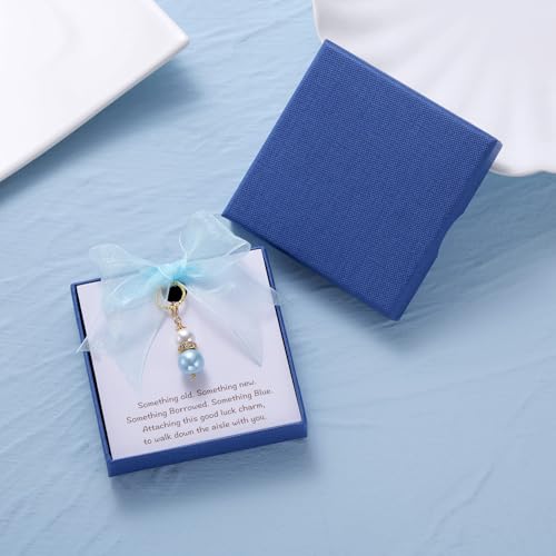 Image of MIXJOY Something Blue Gift for Bride, Wedding Day Bridal Blue Pearl Angel Wings Bouquet Garter Charm for Bride to Be