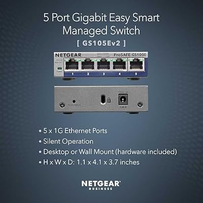 NETGEAR 5-Port Gigabit Ethernet Easy Smart Managed Switch (GS105Ev2) - Managed, Desktop or Wall Mount
