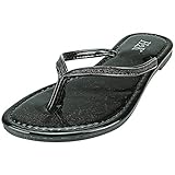H2K Women's Glitter Flat Thong Sandal, 9, Black