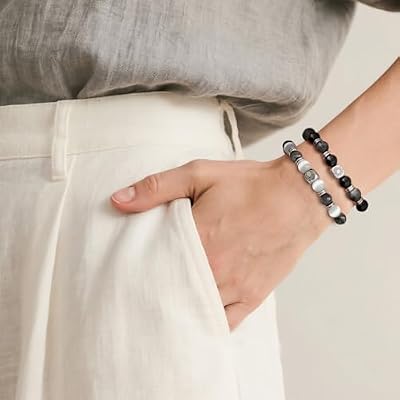 TOTWOO Elegant Beaded Bracelets for Couples - Valentines Day Gifts with Positive Meaning, Natural Stone & Stainless Steel Healing Energy Jewelry, Adjustable Sun and Moon Set, Perfect Friendship Gifts