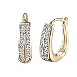 WSKFLY 14K Gold Plated Double Row Diamond Earrings for Womens, Cubic Zirconia Hoop Earrings (U-Shaped Diamonds)