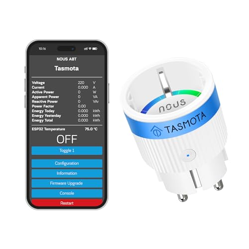 Tasmota Enchufe de corriente (buz), enchufe inteligente WLAN ESP32 más pequeño, 10 A mini enchufes Wi-Fi con consumo de energía, medidor de corriente, temporizador, compatible con Matter, Alexa