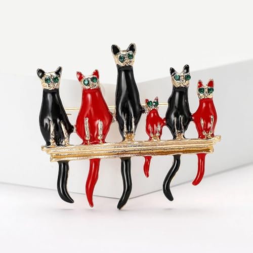 Image of Brooch Pins Cat Enamel Rhinestone Cute Animal Lapel Brooches for Women Fashion Jewelry Clothing Decoration Accessories (Black)
