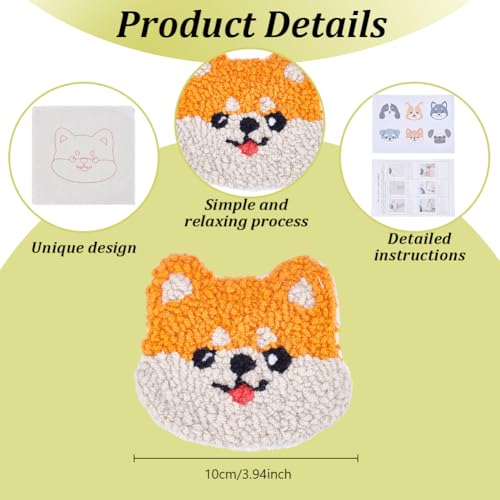 Image of ORIGACH 6 Set Puppy Punch Needle Coasters Kit with Pattern, Adhesive Felts, Yarn, Tools and Instruction Dog Punch Needle Embroidery Kit for Beginners Adults DIY Mug Tufted Rug Making Set