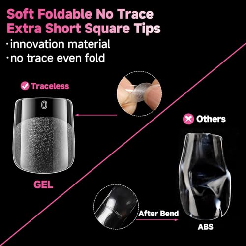 Image of UNA GELLA Extra Short Square Nail Tips, 312pcs XS Square Gel Nail Tips | Soft Gel Full Cover Half Matte No Need File Acrylic Fake Nails for Nail Extension Home DIY Nail Salon 12 Sizes