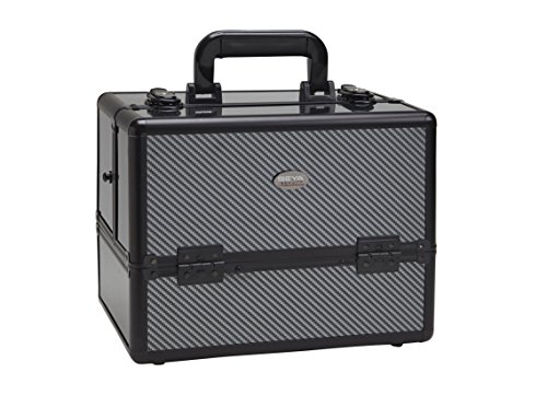 Seya Plastic Lined Six Tier Pro Makeup Cosmetic Train Case - Black Carbon Fiber