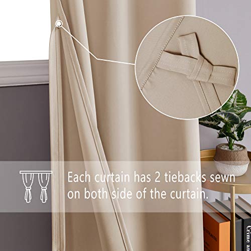 DWCN Blackout Curtains for Bedroom with Tiebacks - Room Darkening Privacy Grommet Top Window Curtains for Living Room, 60 x 63 inch Length, Beige, Set of 2 by DWCN - Image 3